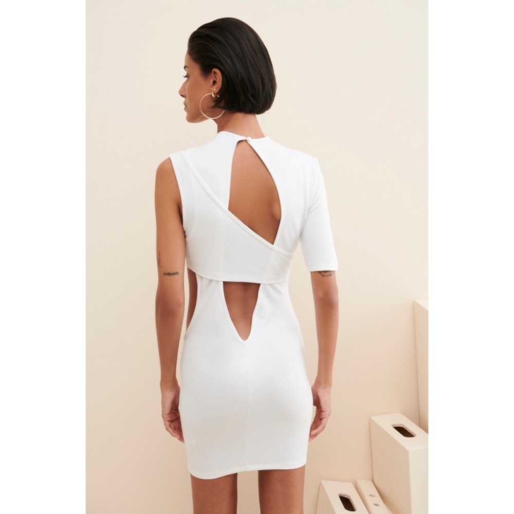 Lioness Wylde White Asymmetrical Cutout Mini Dress One Sleeve Bodycon Small - Picture 1 of 8